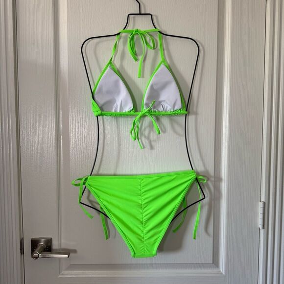 Women’s Two Piece Swimsuit Halter String Triangle Bikini Set Vibrant Green L - Picture 3 of 3